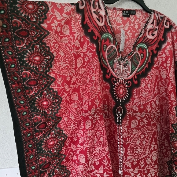 Indian Art to wear Poncho Dress Kaftan One Size Colorful Flowy Lightweight Summe - Picture 2 of 13